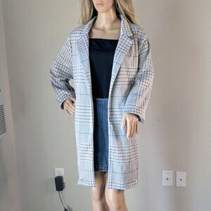 Melloday Coat Women's Size 2X Gray Open-Front Plaid Long Sleeve Topcoat Jacket